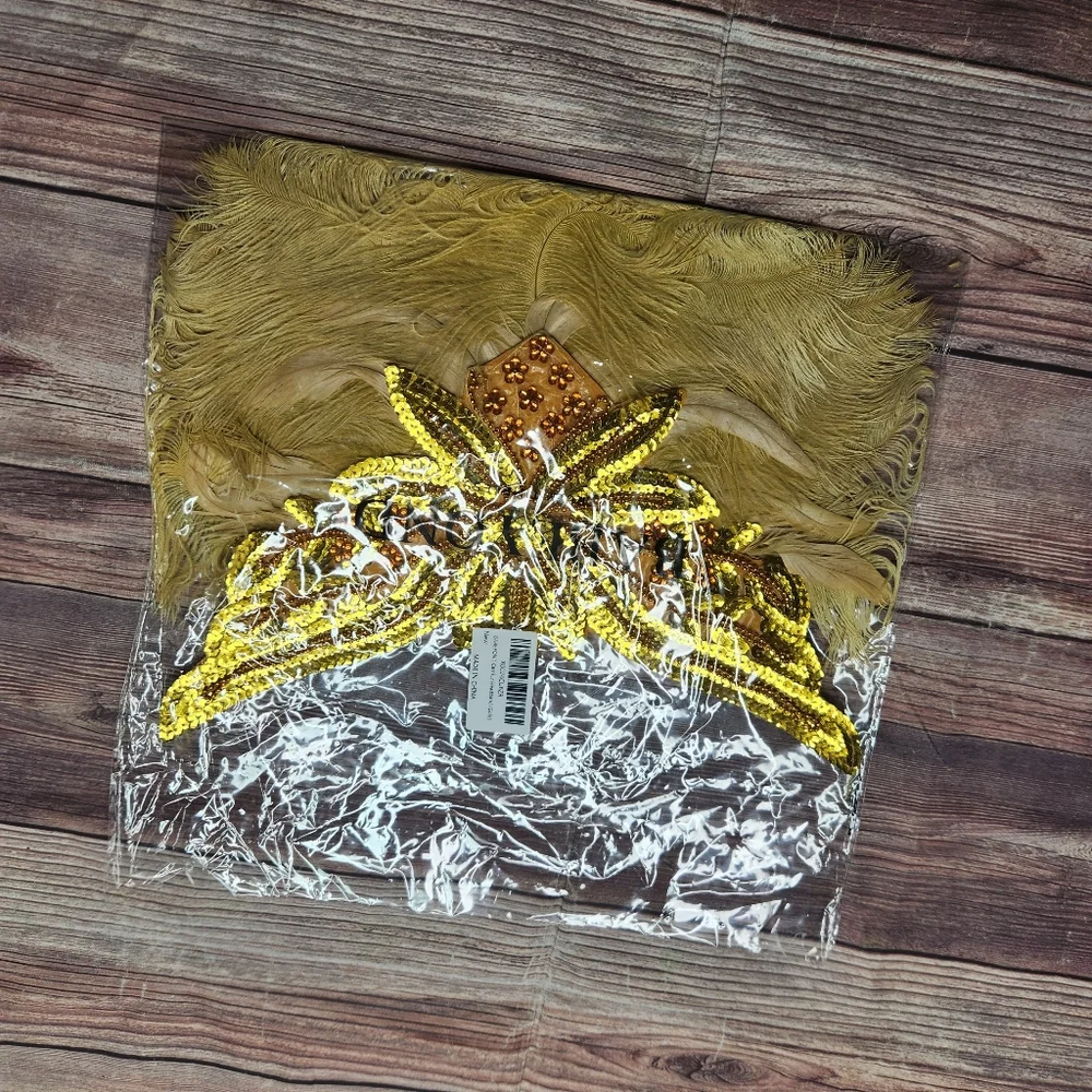 Babeyond Gold Sequin Costume Feathered Headband